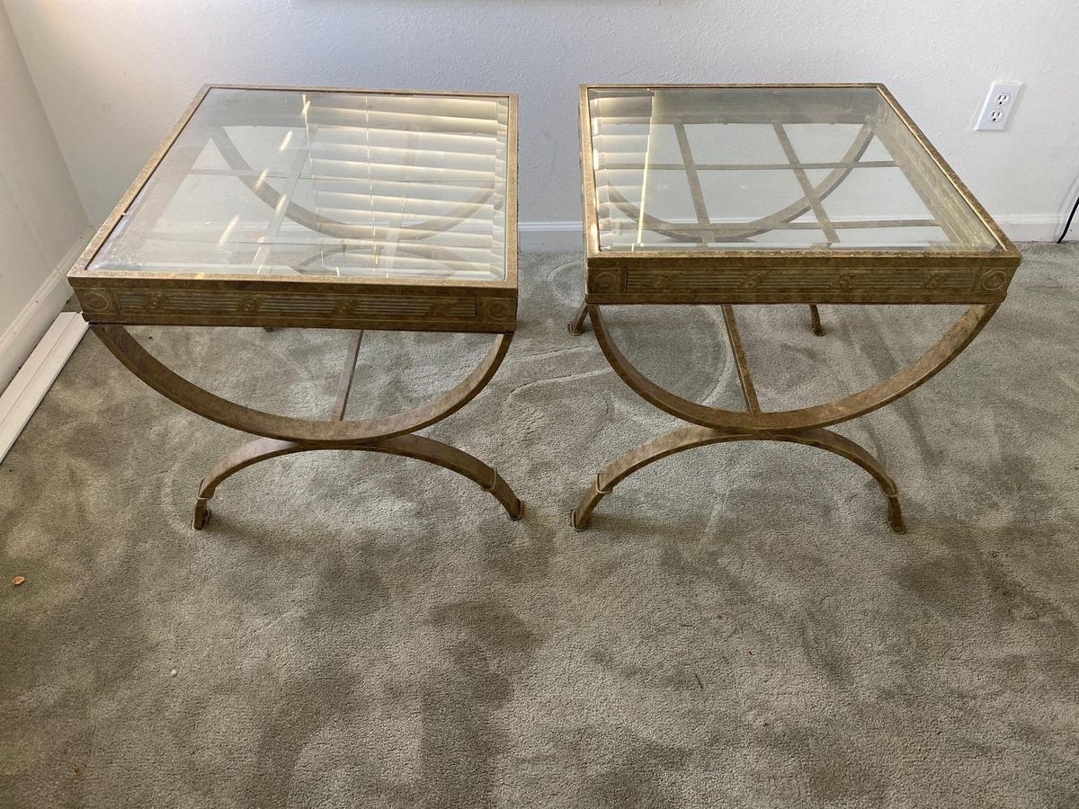 LR- Pair of Glass Top End Tables