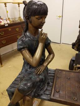 R4- Bronze Statue of Boy and Girl Playing Checkers with Dog