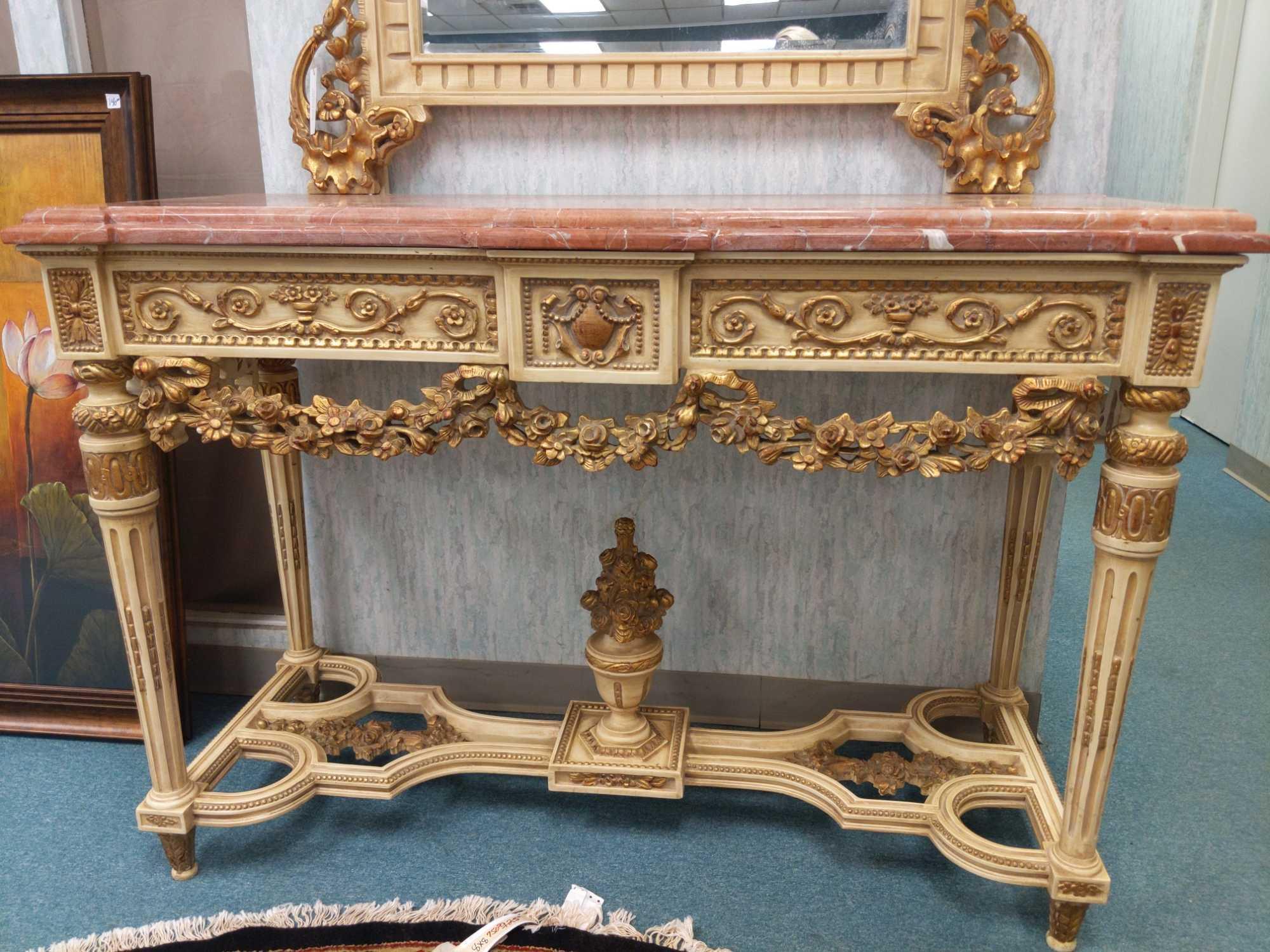 R1- Red Marble Top Console with Mirror