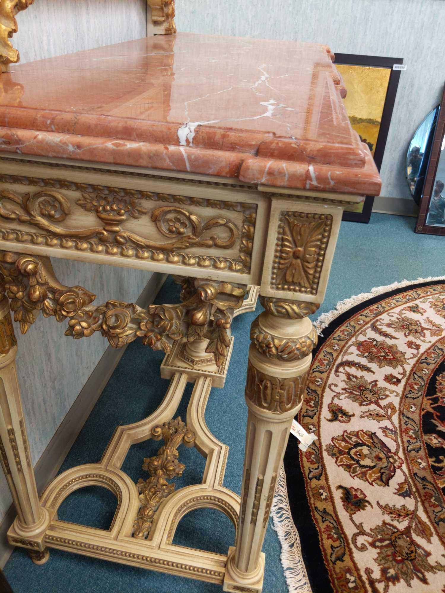 R1- Red Marble Top Console with Mirror