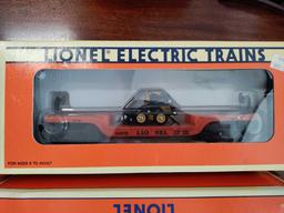 G2- (3) Lionel Electric Trains L.A. County Flatcar, Flatcar with Loader, Flatcar with Airplane