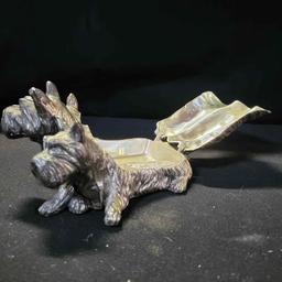 B- Vintage Silver Plated Scottish Terriers Cigarette Box - Made in Japan