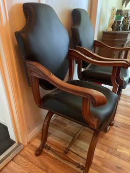 F- (2) Leather Upholstered Captain's Chairs