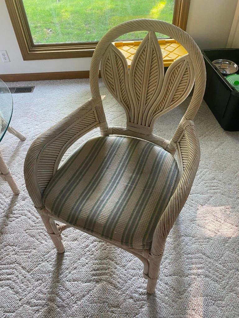 H- Wicker Table With Glass Top, (4) Chairs, Couch, and Coffee Table