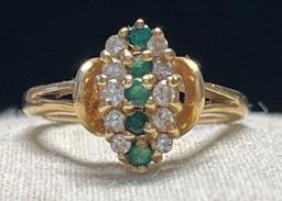 14KT Y/G Emerald/ Diamond Ring