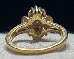 14KT Y/G Emerald/ Diamond Ring