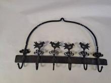 6 POSITION COAT HANGING RACK, WITH 4 DECORATED BIRDS, C-1820
