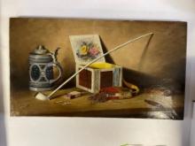CIRCA 1894 TUCKETTS BOUQUET OIL PAINTING, APPROX 14 X 25 IN, BY JULIEN RUGGLES SEAVY