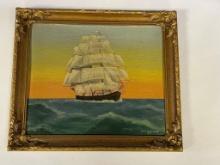 LORNE FETHERSTON SAILBOAT PAINTING IN WOOD FRAME, APPROX 14 X 12 IN