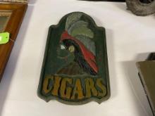 HAND CARVED WOOD CIGAR SIGN, APPROX 11 X 19 IN