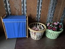 Clothes Hamper and 2 Baskets of Miscellaneous