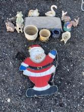 Garden Statues, Flower Pots, Wooden Santa