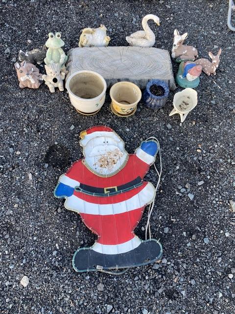 Garden Statues, Flower Pots, Wooden Santa