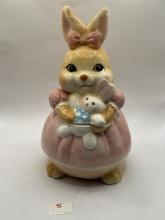 Pink dress bunny cookie jar