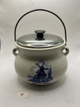 McCoy pot with blue and white design