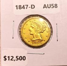1847-D $2.50 Gold Quarter Eagle CHOICE AU