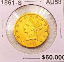 1861-S $10 Gold Eagle CHOICE AU