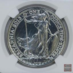 2013 Great Britain Silver Britannia Year of the Snake Edge 1oz (NGC) MS69DPL