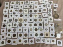 Approx 100 Foreign coins, most in 2 x 2 holders, nice lot