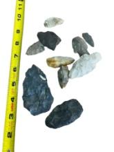 Arrowheads Indian Artifacts lot of 10 found in Coshocton Co Oh longest 3" Flint