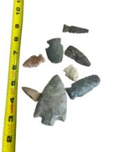 Arrowheads Indian Artifacts lot of 8 Marshall Co KY largest 3" Flint