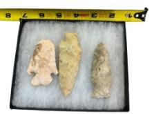 Arrowheads Indian Artifacts Frame of 3 from Indiana Co MO Largest is 3" w/ frame nice lot Flint