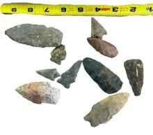 Arrowheads Indian Artifacts lot of 10 from Maryland Largest is 3" Flint