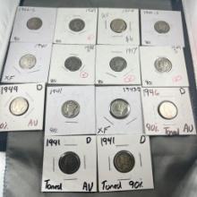 14- 90% Mercury Dimes, some with toning