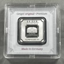 Geiger 10 gram .999 Silver bar in case, made in Germany