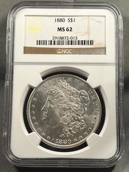 1880 Morgan Dollar in NGC MS62 Holder