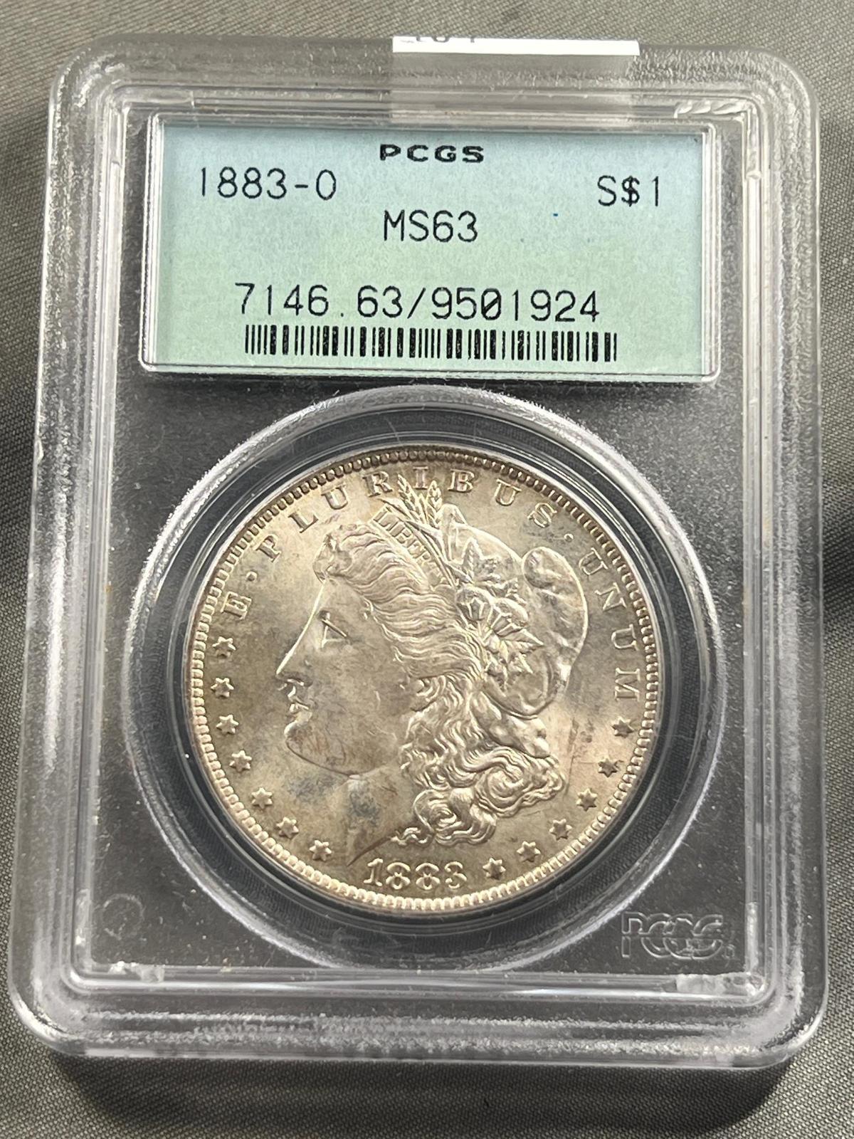 1883-O Morgan Silver Dollar in PCGS MS63 Holder