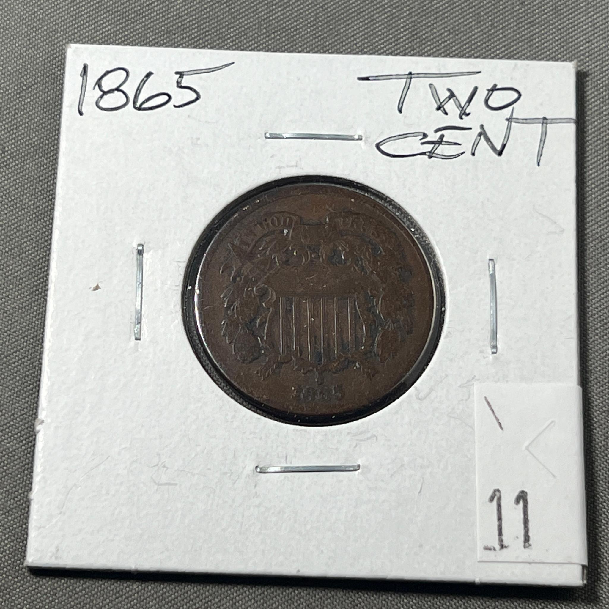 1865 US 2 Cent Piece, Civil War Coin