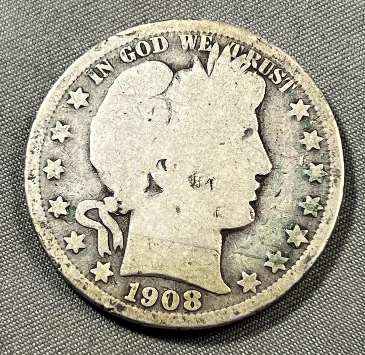 1908-O Barber Half Dollar, 90% silver