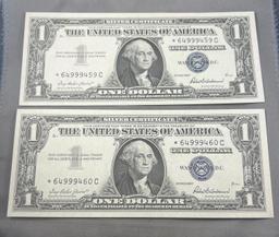 2- 1957 UNCirculated Silver Certificates, STAR notes, Sequential Serial Numbers