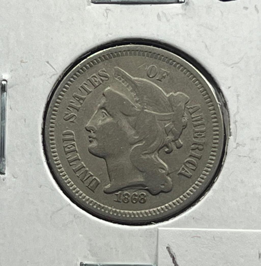 1868 US 3 Cent Piece Nickel