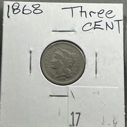 1868 US 3 Cent Piece Nickel