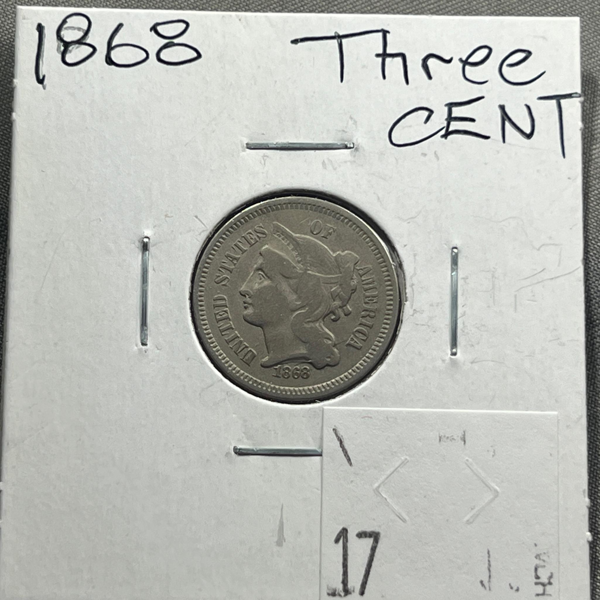 1868 US 3 Cent Piece Nickel