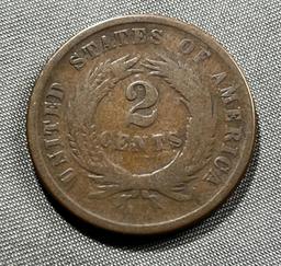 1864 US 2 Cent Piece, Civil War Coin