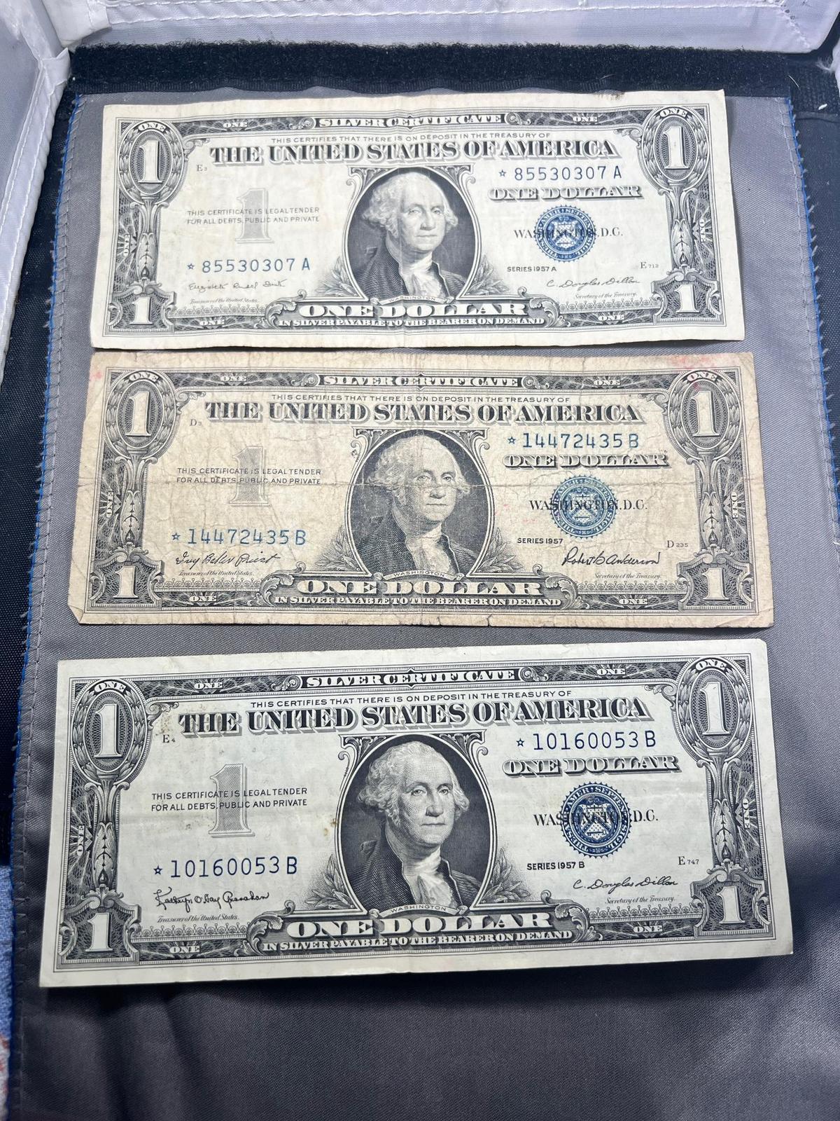 3- 1957 Silver Certificate Star Notes, 1957, 1957A, 1957B