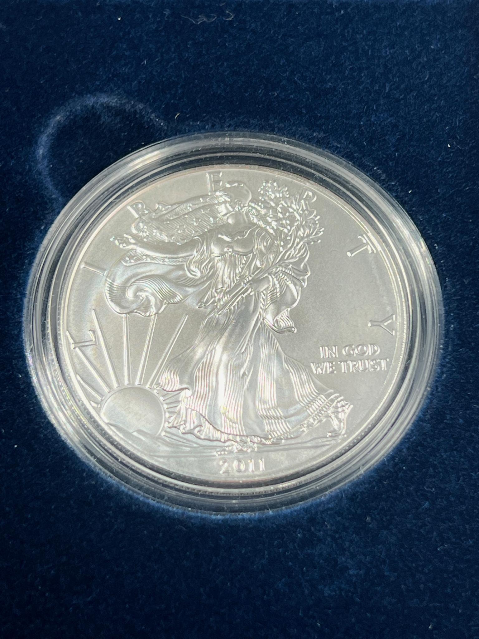 2011-W US Silver Eagle Dollar coin in US Mint box