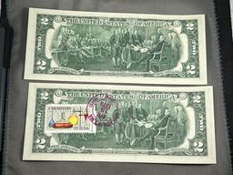 2- 1976 First Day Issue $2.00 Notes, w/ sequential serial numbers and Zanesville Ohio Stamps