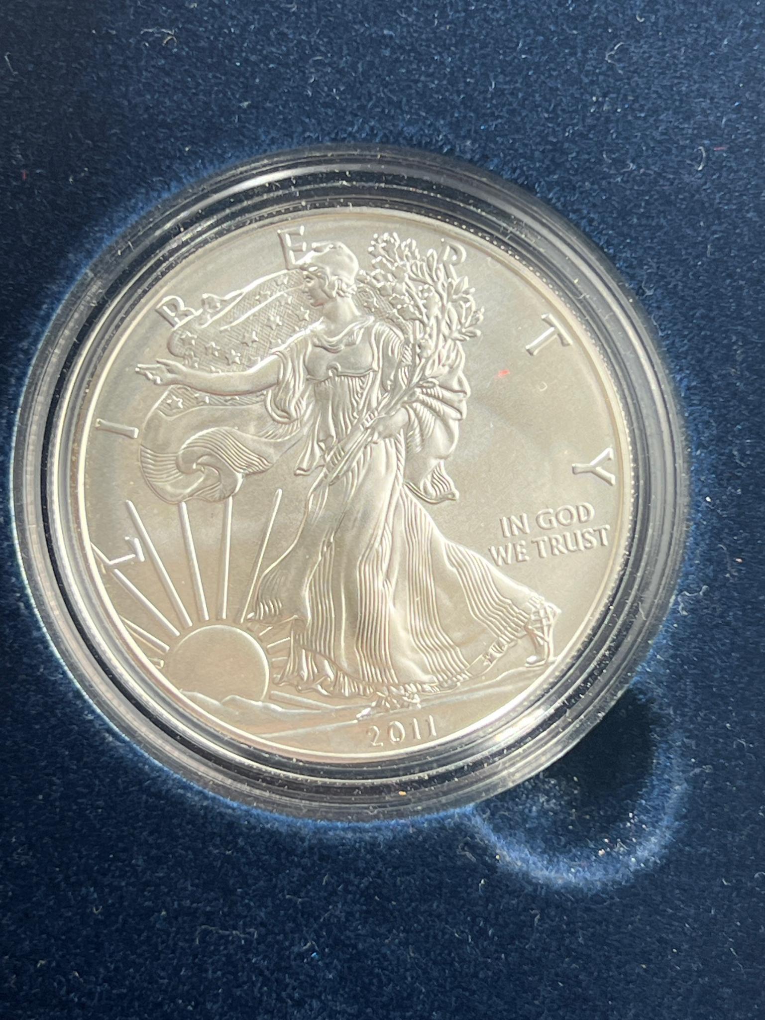 2011-W US Silver Eagle Dollar coin in US Mint box