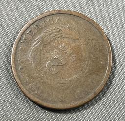 1864 US 2 Cent Piece ROTATED DIE, Civil War Coin