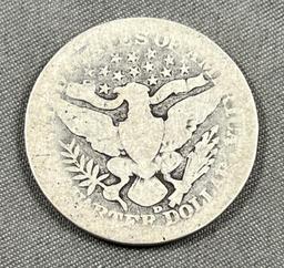 1908-D Barber Quarter Dollar, 90% Silver