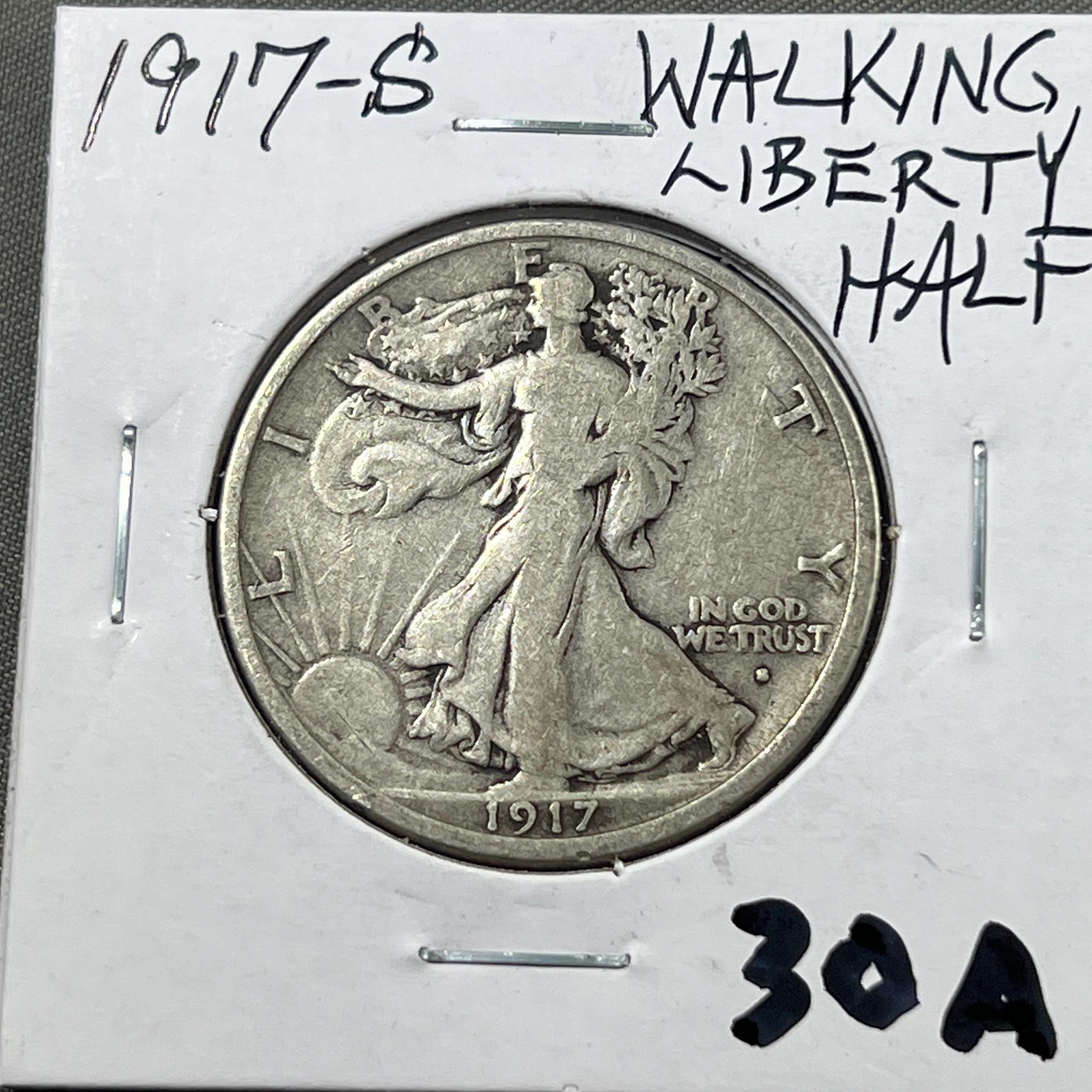 1917-S Obverse US Walking Liberty Half Dollar, 90% Silver