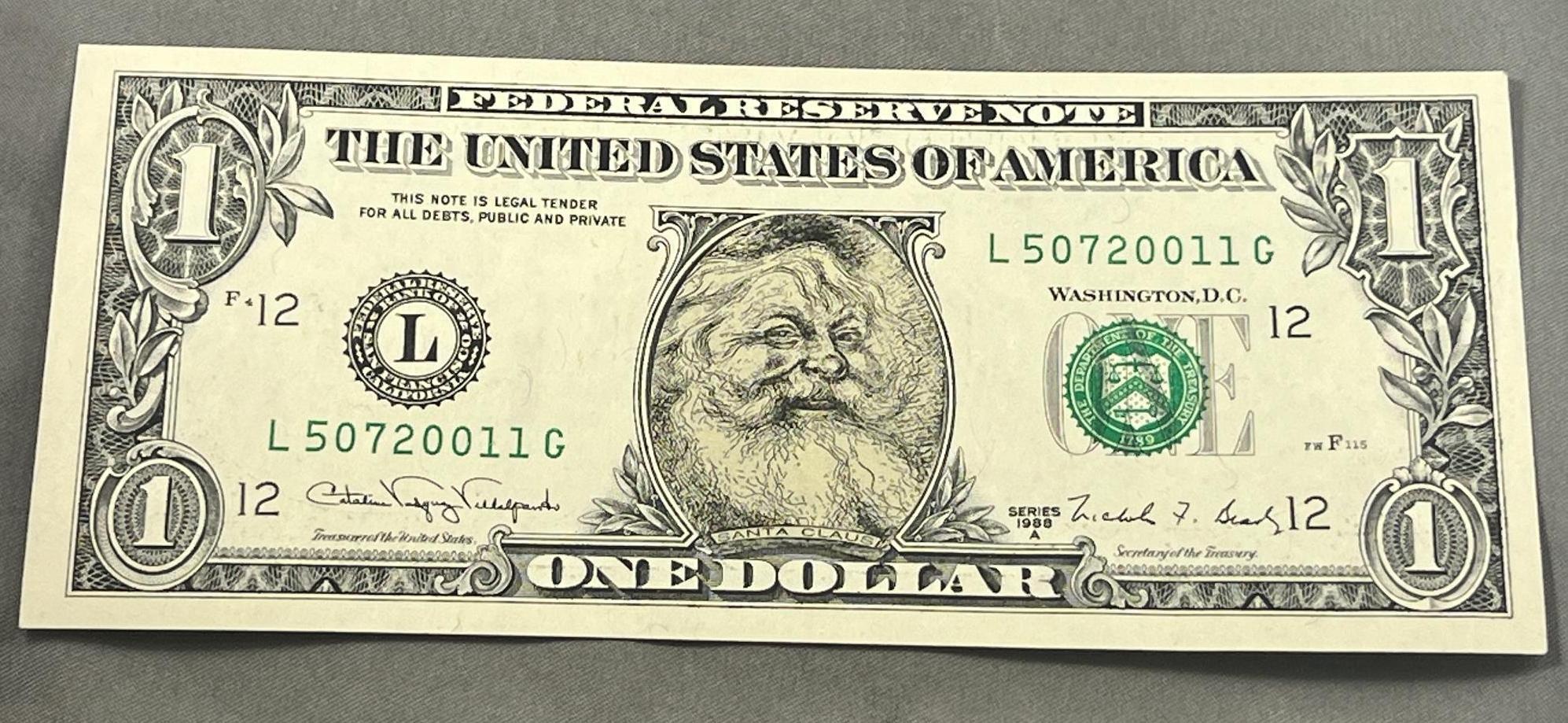 UNC 1988A One Dollar "Santa" Note