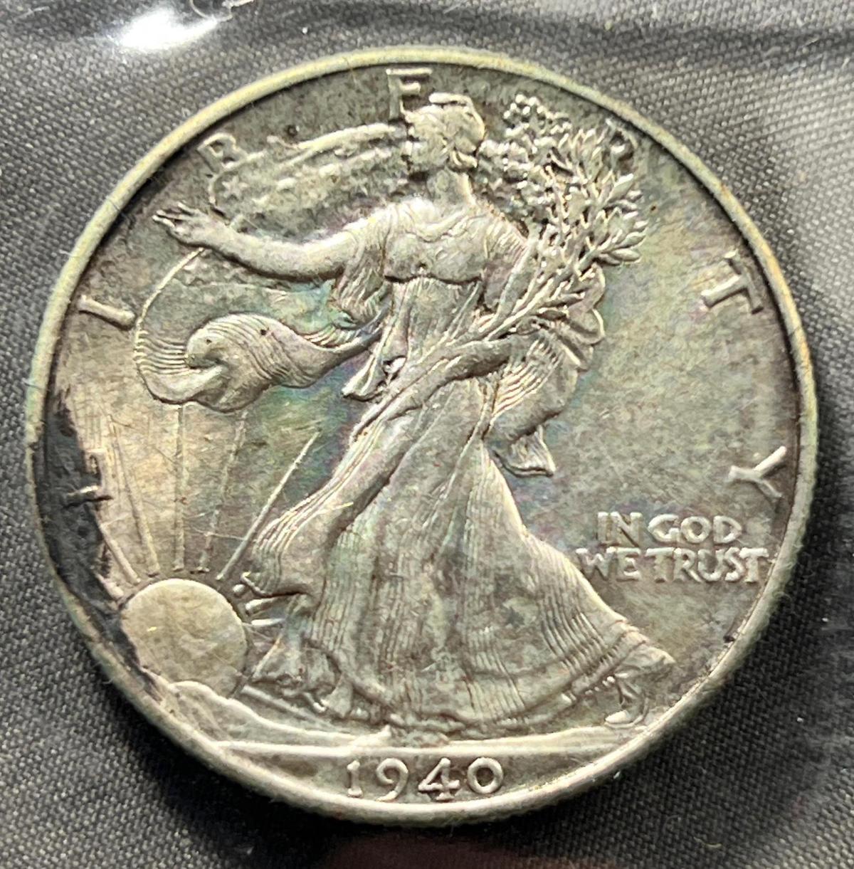 1940 US Walking Liberty Half Dollar, 90% Silver