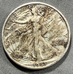 1943-S US Walking Liberty Half Dollar, 90% Silver