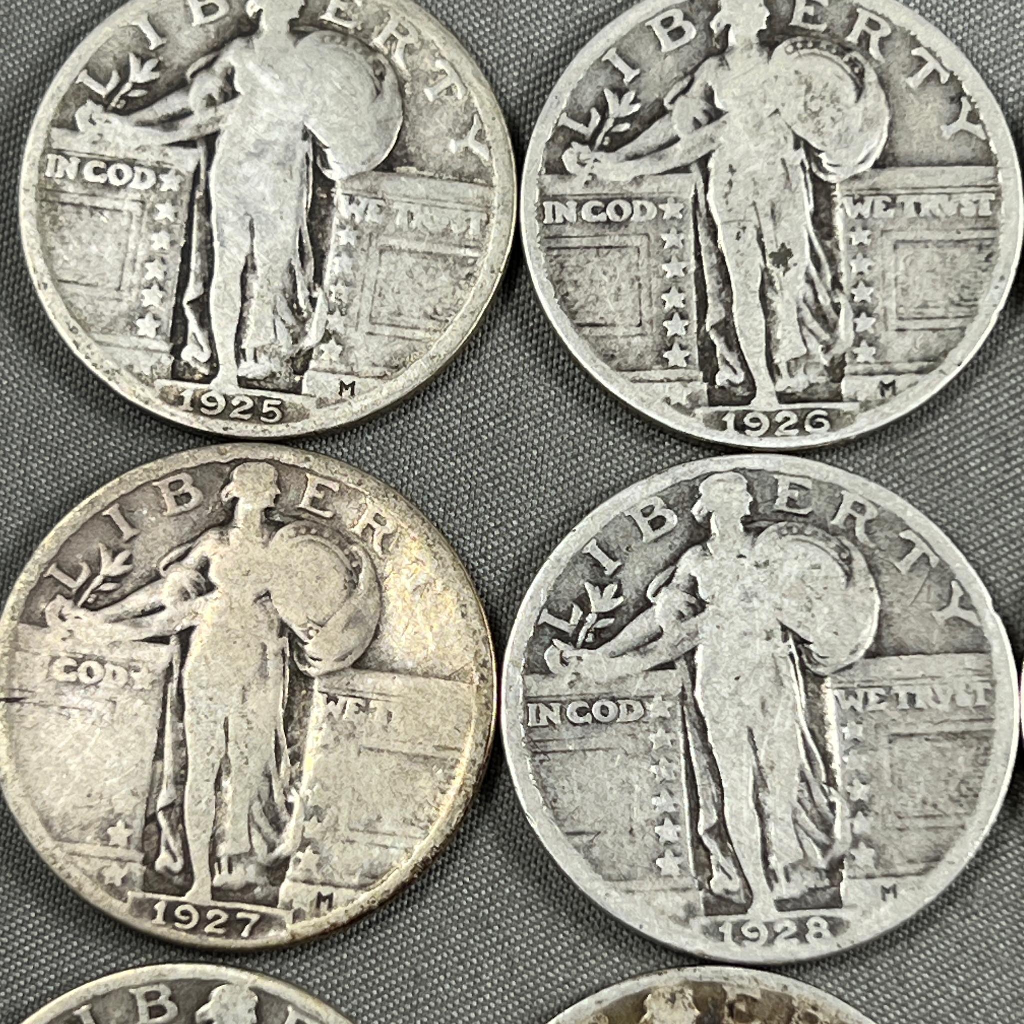 COLLECTION STARTER of 9- Standing Liberty Quarters, 1925, 26, 26S, 27, 28, 28S, 29, 30 and 1930S