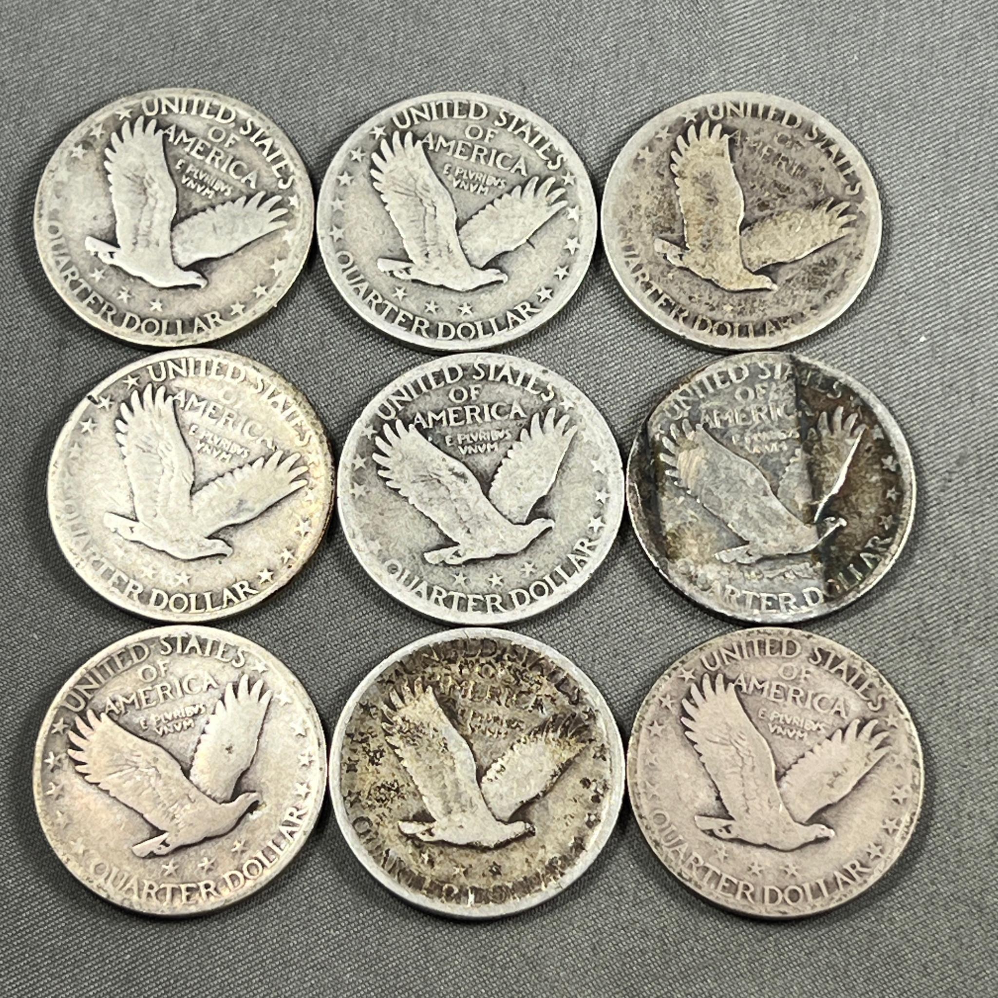 COLLECTION STARTER of 9- Standing Liberty Quarters, 1925, 26, 26S, 27, 28, 28S, 29, 30 and 1930S